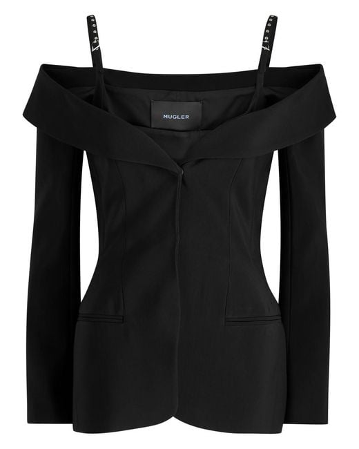 Mugler Black Off-The-Shoulder Woven Blazer