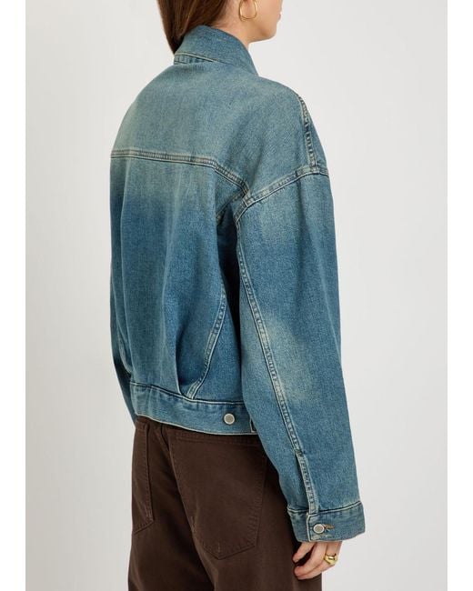 GOOD AMERICAN Blue Cropped Denim Trucker Jacket