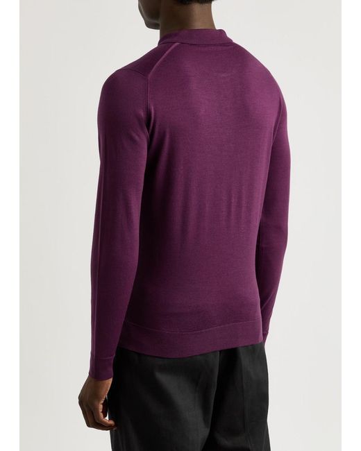 John Smedley Purple Belper Wool Polo Shirt for men