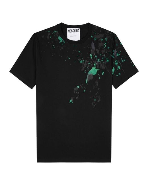 Moschino Black Paint-splatter Logo-print Cotton T-shirt for men