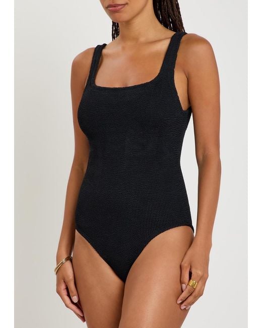 Hunza G Black Coverage Square-Neck Crinkle Swimsuit