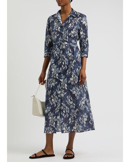 Evi Grintela Blue Riad Printed Cotton Midi Shirt Dress