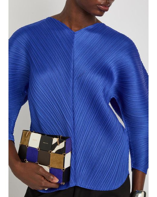 Pleats Please Issey Miyake Blue Pleated Sculpted Woven Top