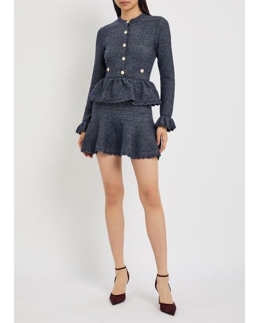 Self-Portrait Blue Layered Cotton-Blend Knit Mini Dress