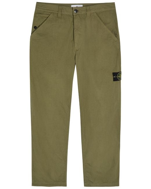 Stone Island Green Cotton Ripstop Straight-Leg Cotton Trousers for men