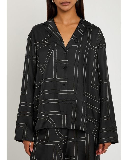 Totême Black Logo-Embroidered Silk-Satin Shirt