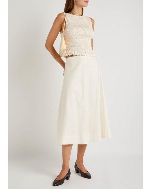 Reformation White Laguna Stretch-Cotton Top And Midi Skirt Set