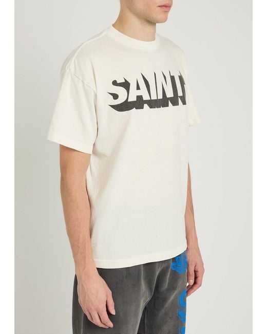 SAINT Mxxxxxx White Alpha Logo-Print Cotton T-Shirt for men