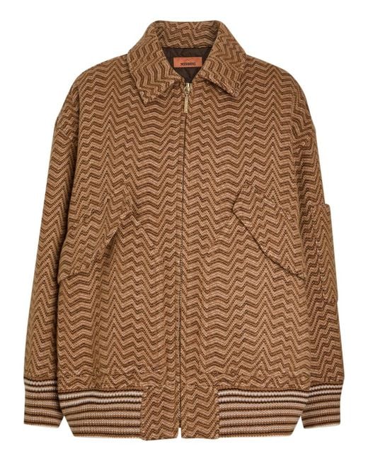 Missoni Brown Zigzag Wool-Blend Bomber Jacket