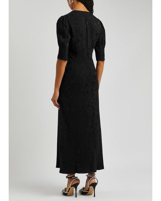 Rixo Black Zadie Jacquard Woven Midi Dress