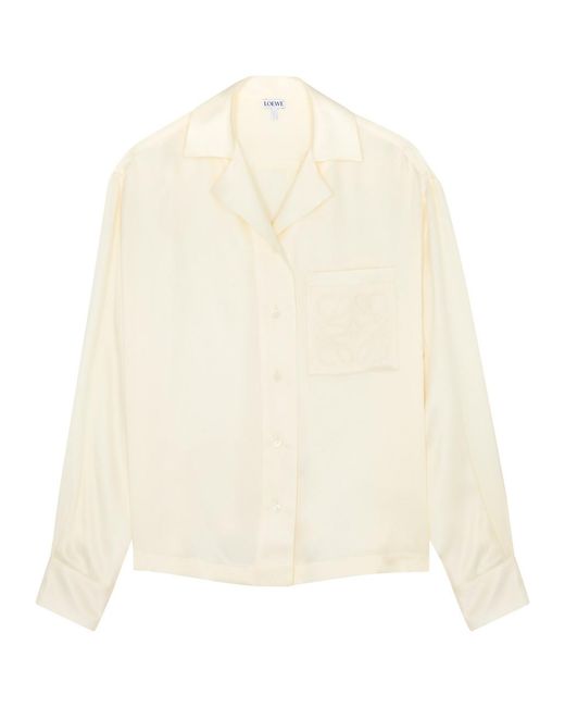 Loewe White Anagram-Embroidered Silk-Satin Shirt