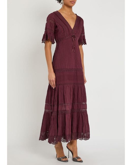 LoveShackFancy Red Marlowe Lace-Detail Cotton Midi Dress