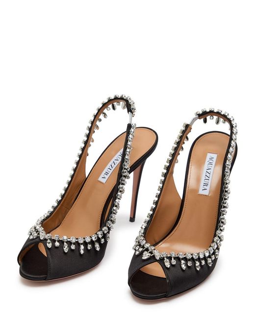 Aquazzura Black Temptation 85 Embellished Satin Sandals