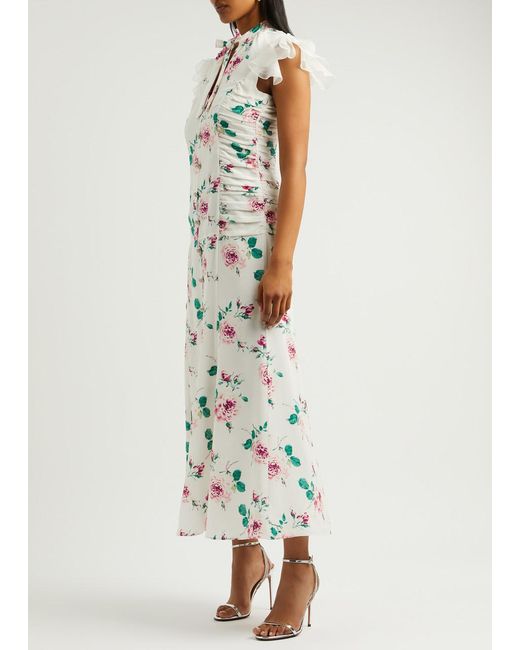 Alessandra Rich White Floral-Print Silk Maxi Dress