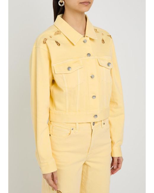 GOOD AMERICAN Yellow Essential Cut-Out Stretch-Denim Jacket