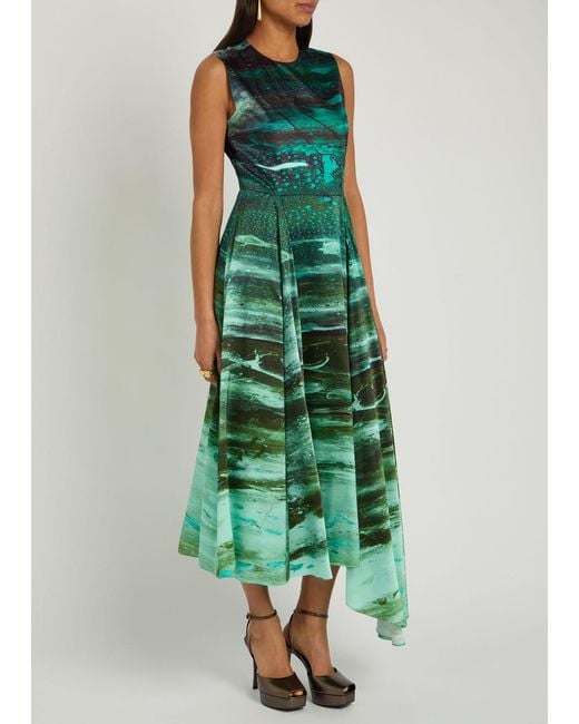 Roksanda Green Tera Printed Silk Midi Dress