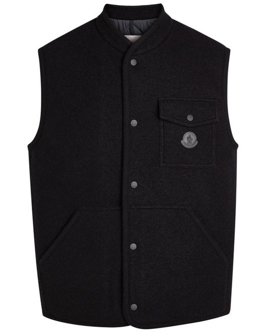 Moncler Black Boiled Wool Gilet for men