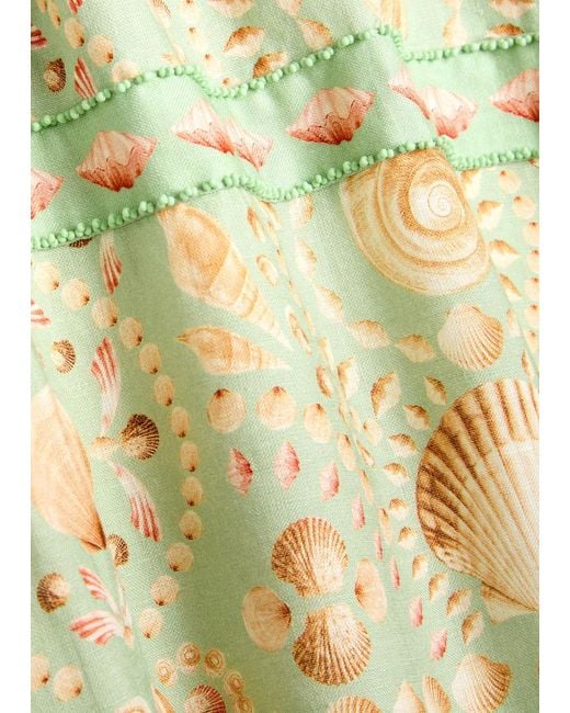 Agua Bendita Metallic Abeja Printed Linen Maxi Dress
