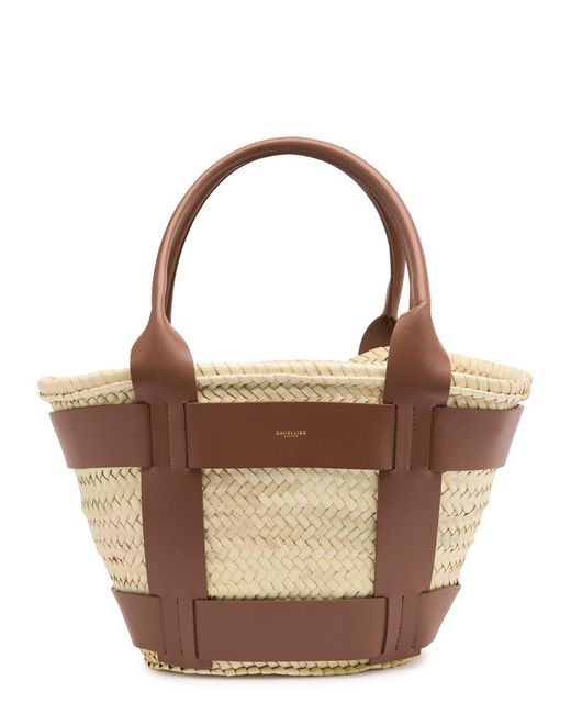 DeMellier London Brown Santorini Leather And Raffia Basket Bag