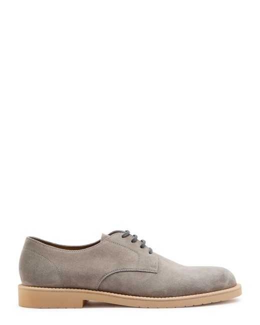 Brunello Cucinelli Brown Suede Derby Shoes for men