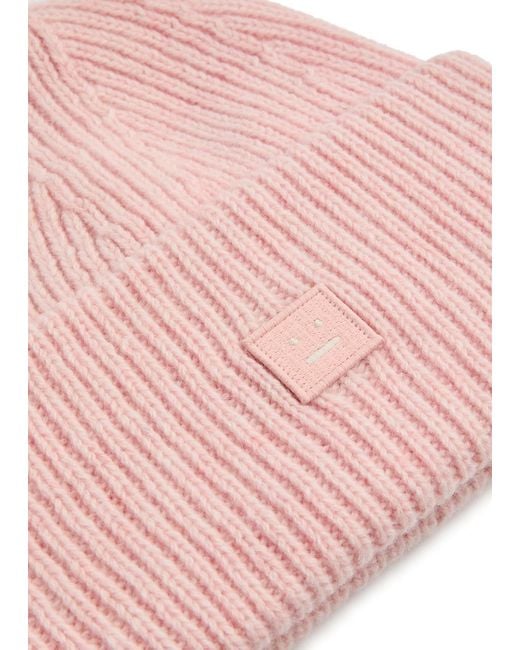 Acne Pink Woolen Hat With Logo