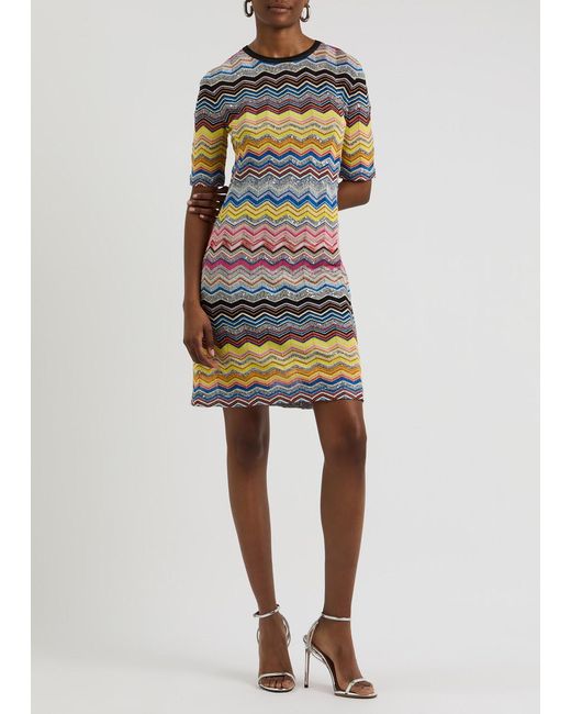 Missoni Multicolor Zigzag Embellished Knitted Mini Dress