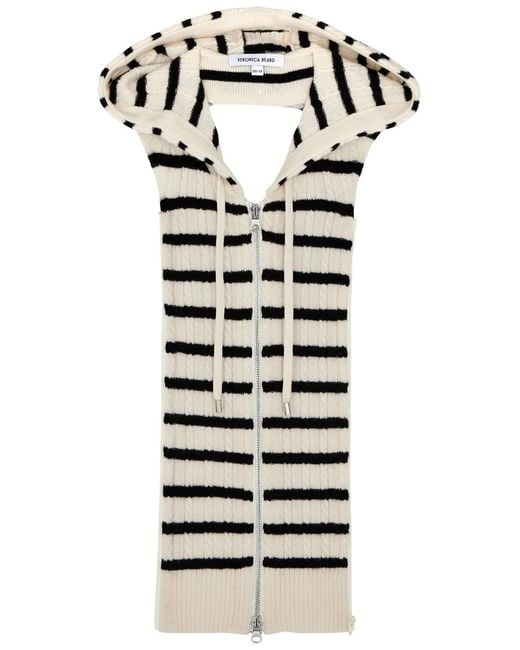 Veronica Beard White Bunny Striped Hooded Cable-knit Dickey