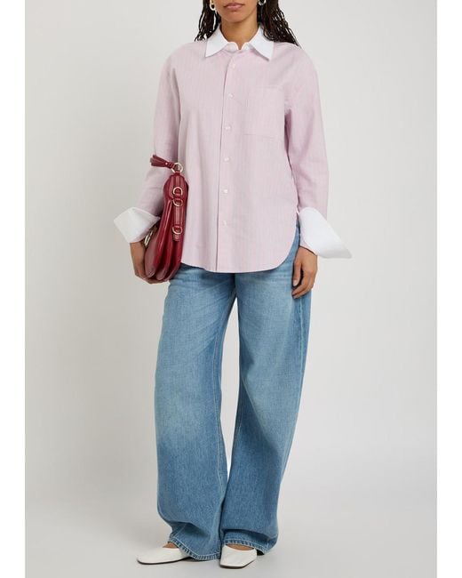 Mother Pink The Room Frenchie Striped Cotton Shirt