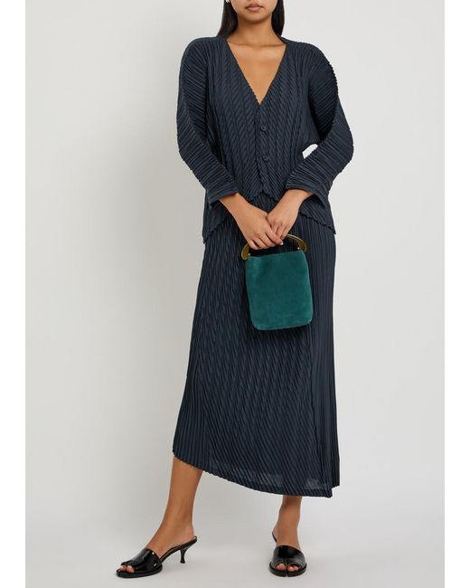 Issey Miyake Blue Pleated Woven Cardigan