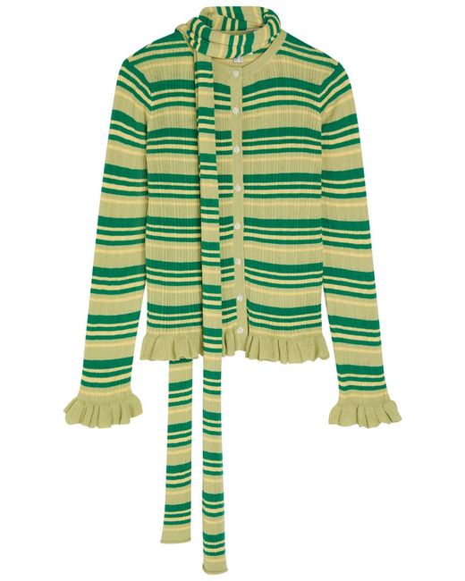 Damson Madder Green Anelis Cotton And Merino Wool-Blend Cardigan
