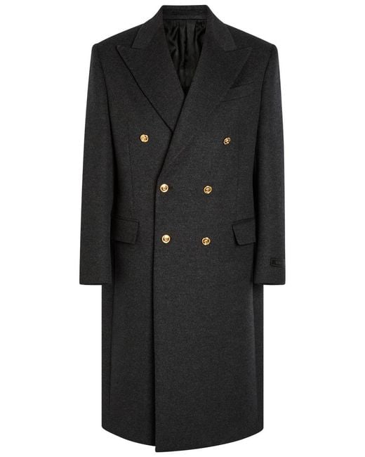 Versace Black Wool Double-Breasted Pea Coat for men