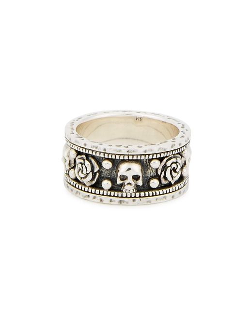 Clocks and Colours White Brimstone Skull-Embellished Sterling Ring for men