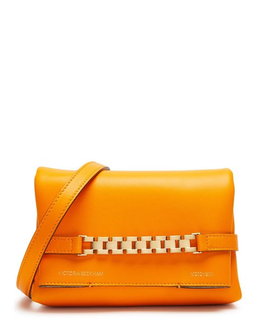 Victoria Beckham Orange Mini Chain Leather Clutch