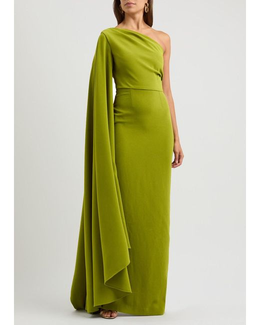 Solace London Green Daria Draped One-Shoulder Maxi Dress