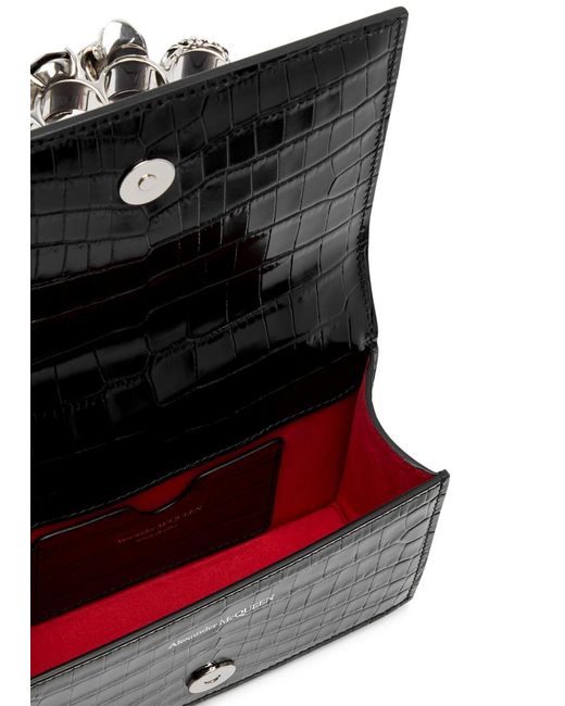Alexander McQueen Black The Jewelled Satchel Mini Crocodile-effect Leather Cross-body Bag