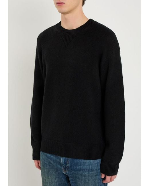 FRAME Black Suede Patch Wool-Blend Jumper for men