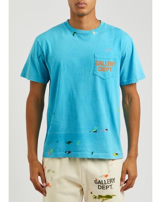 GALLERY DEPT. Blue Paint-splattered Logo Cotton T-shirt for men
