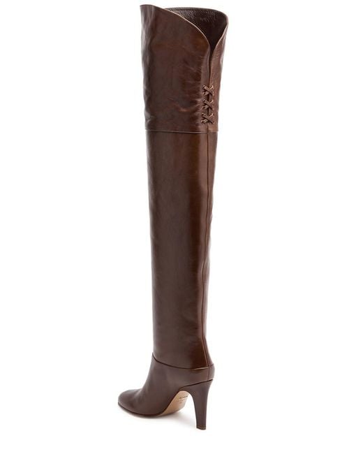 Chloé Brown Eve 90 Glossed-Leather Over-The-Knee Lace-Up Boots