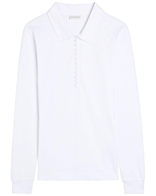 Dries Van Noten White Herst Cotton Polo Top