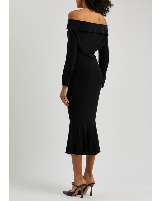Norma Kamali Black Off-the-shoulder Jersey Midi Dress