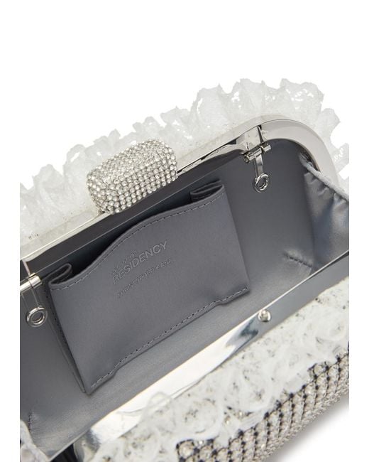 Self-Portrait Gray X Christopher Kane Lace And Crystal-Embellished Box Clutch