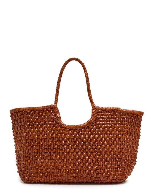 Dragon Diffusion Brown Nantucket Cactus Woven Leather Tote Bag