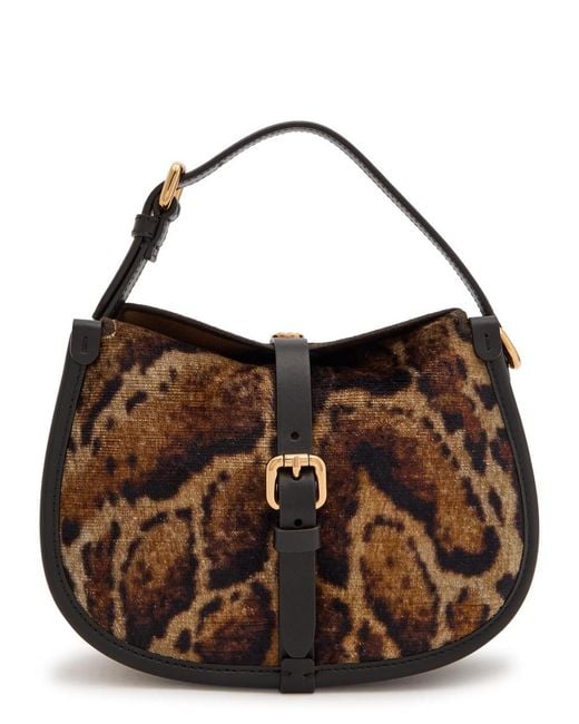 Etro Brown Leopard Velvet And Leather Cross-Body Bag