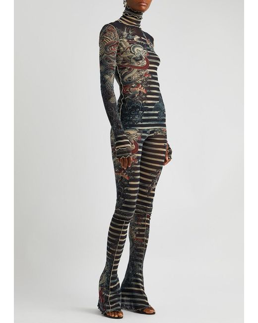 Jean Paul Gaultier Black Sailor Tattoo Flared Tulle leggings