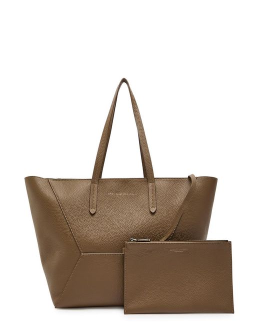 Brunello Cucinelli Brown Bead Medium Grained Leather Tote Bag