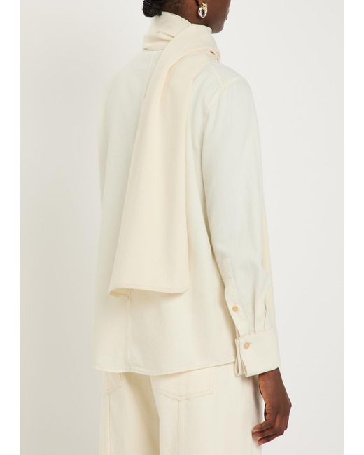 Another Tomorrow Natural Scarf-Effect Chambray Blouse