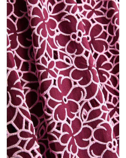 Jonathan Simkhai Purple Sangria Floral-Embroidered Cotton Midi Dress