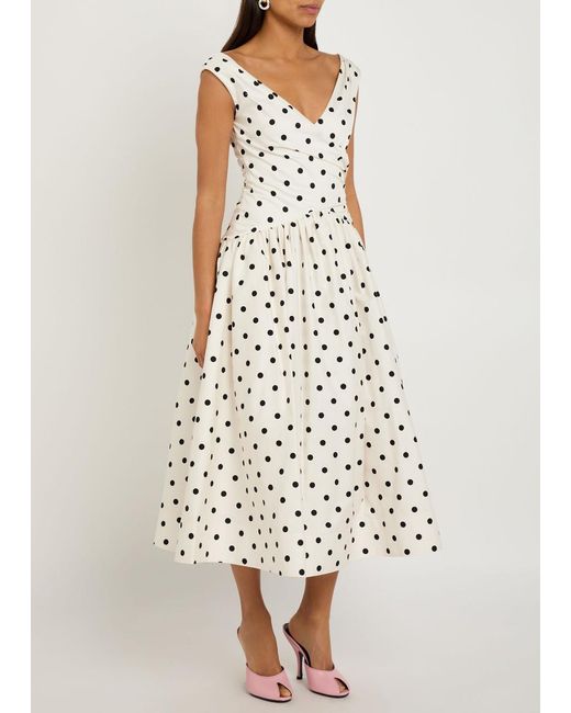 Self-Portrait White Polka Dot Cotton-Poplin Midi Dress