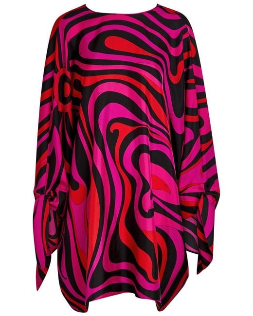 Emilio Pucci Red Printed Silk-Twill Mini Kaftan