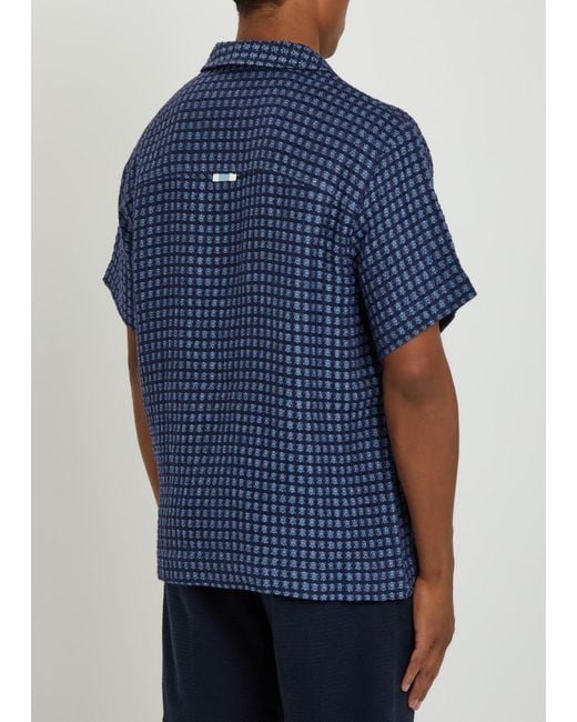 CHE Blue Riita Textured Patterned Linen Shirt for men